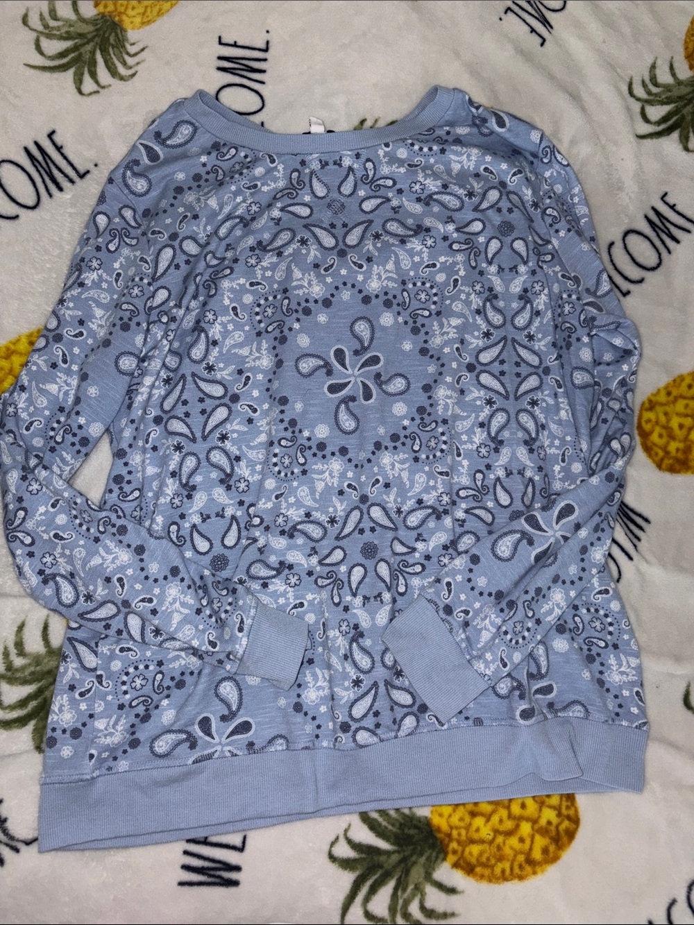 Light Blue Paisley-Print Crewneck Sweater